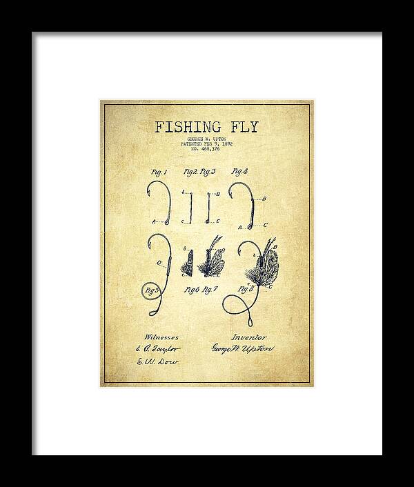 Fishing Fly Framed Print featuring the digital art Fishing Fly Patent Drawing from 1892 #2 by Aged Pixel