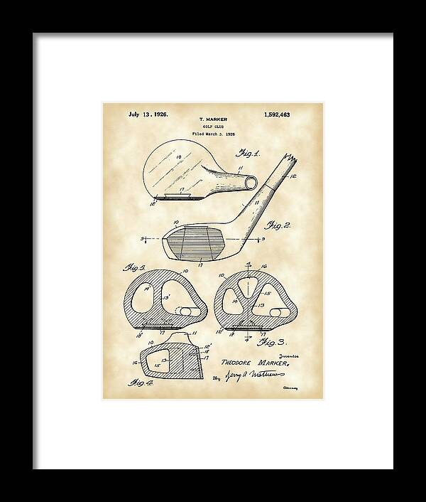 Golf Framed Print featuring the digital art Golf Club Patent 1926 - Vintage by Stephen Younts