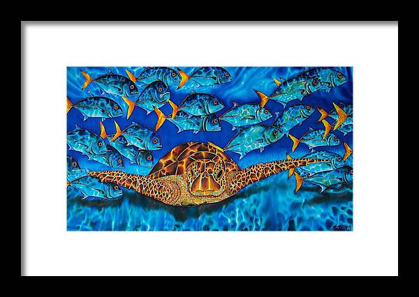Turtle Framed Print featuring the painting Green Sea Turtle by Daniel Jean-Baptiste