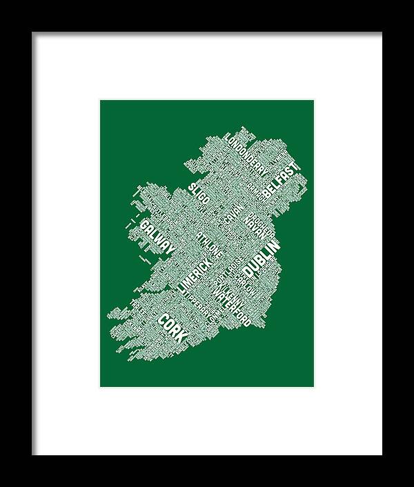 Ireland Map Framed Print featuring the digital art Ireland Eire City Text map #5 by Michael Tompsett