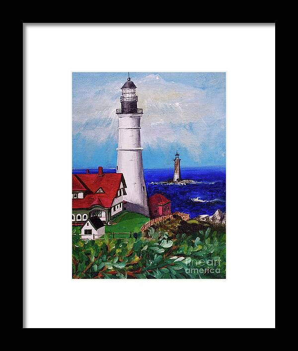 Lighthouse Framed Print featuring the painting Lighthouse Hill by Linda Simon