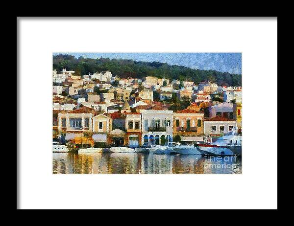 Lesvos; Lesbos; Mytilini; Mitilini; Mytilene; City; Town; Port Framed Print featuring the painting Mytilini port #6 by George Atsametakis