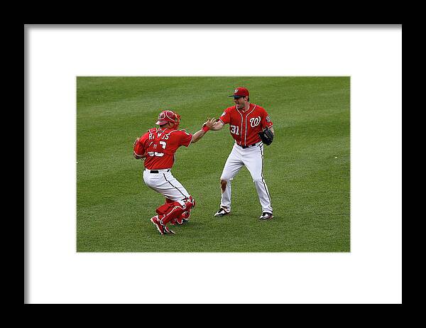 Baseball Catcher Framed Print featuring the photograph Pittsburgh Pirates V Washington by Rob Carr