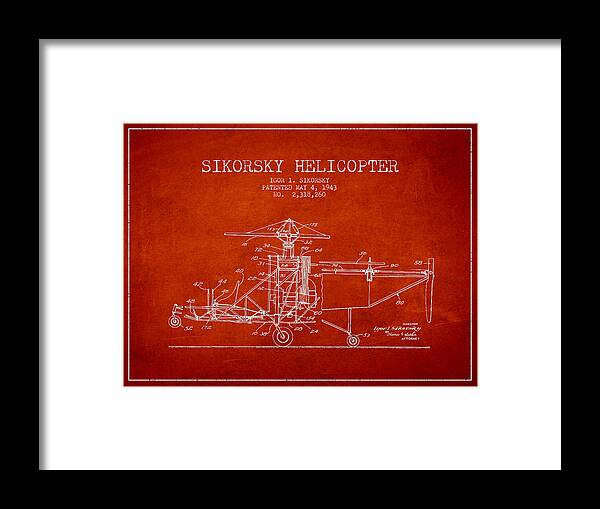 Helicopter Framed Print featuring the digital art Sikorsky Helicopter patent Drawing from 1943 #3 by Aged Pixel