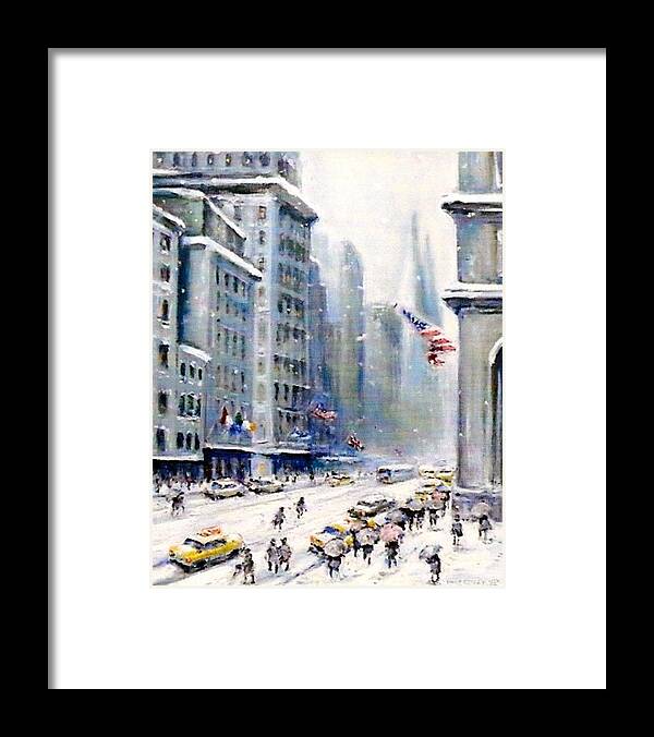  5th Avenue In Winter Framed Print featuring the painting 5th Ave Nyc by Philip Corley