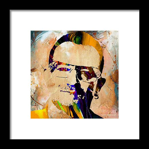 Bono Framed Print featuring the mixed media Bono U2 #6 by Marvin Blaine