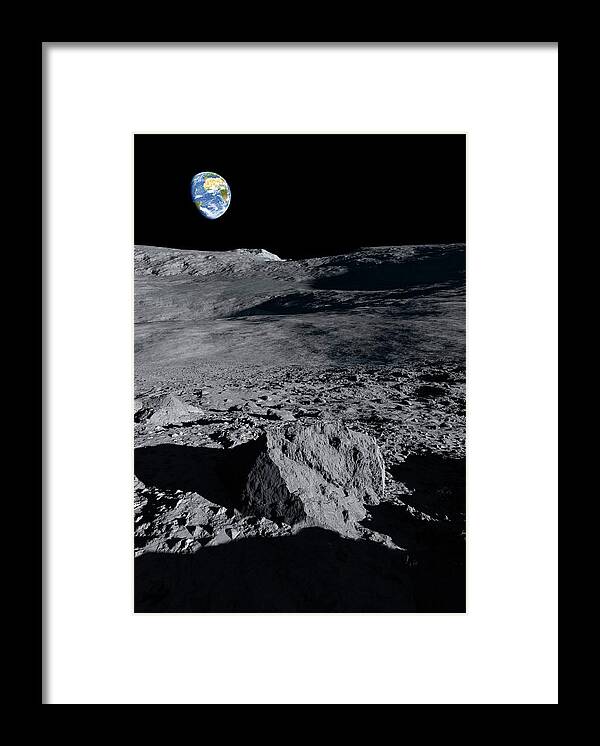 Astronomical Framed Print featuring the photograph Earthrise Over The Moon #6 by Detlev Van Ravenswaay