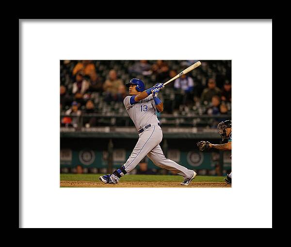 Salvador Perez Diaz Framed Print featuring the photograph Kansas City Royals V Seattle Mariners by Otto Greule Jr