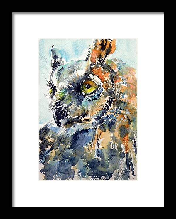 Owl Framed Print featuring the painting Owl #5 by Kovacs Anna Brigitta