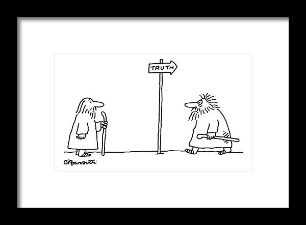Problems Framed Print featuring the drawing Truth by Charles Barsotti