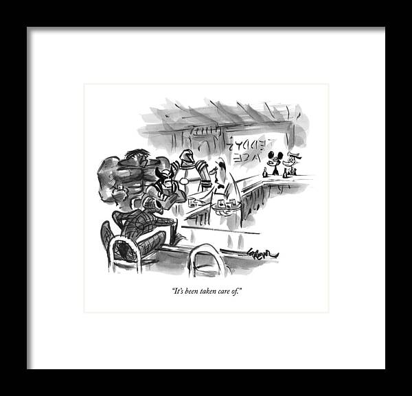 Bar Framed Print featuring the drawing New Yorker September 14th, 2009 by Lee Lorenz
