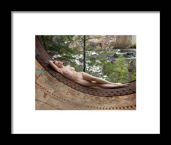 Nature Framed Print featuring the photograph 6893 Industrial Odalisque Nude in Nature by Chris Maher