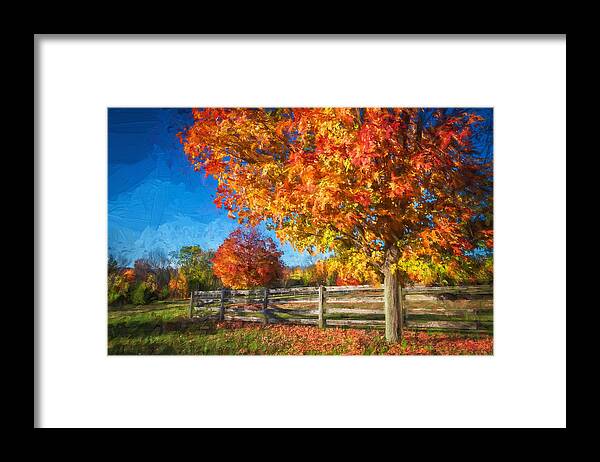 Golden Leaves Framed Print featuring the photograph Fall Foliage Sussex County New Jersey Painted #3 by Rich Franco