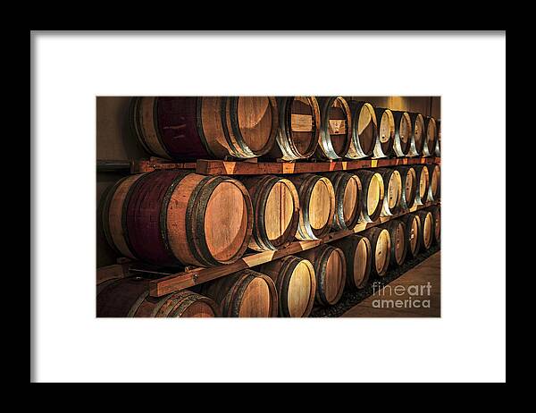 Barrels Framed Print featuring the photograph Wine barrels 5 by Elena Elisseeva