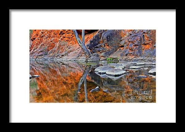 Serpentine Creek Outback Landscape Central Australia Australian Landscapes Gum Trees Still Water Reflections Water Hole Framed Print featuring the photograph Serpentine Gorge Central Australia #9 by Bill Robinson
