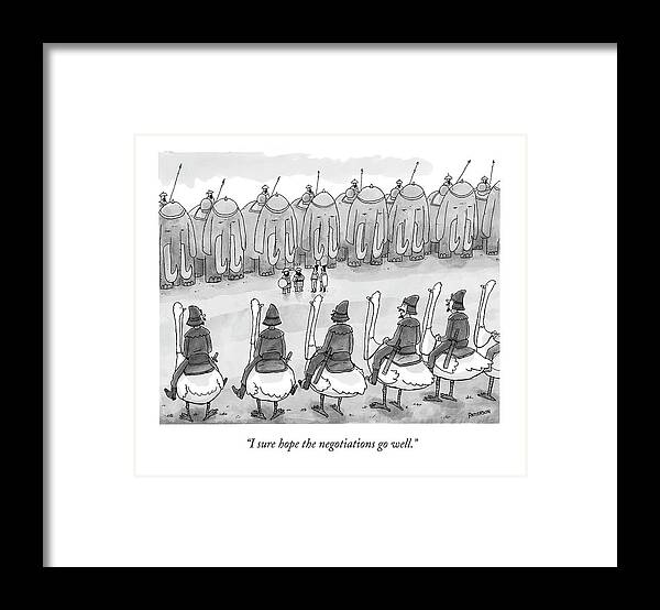 Army Framed Print featuring the drawing I Sure Hope The Negotiations Go Well by Jason Patterson