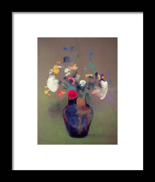 Vase De Fleurs Framed Print featuring the pastel Vase of Flowers by Odilon Redon
