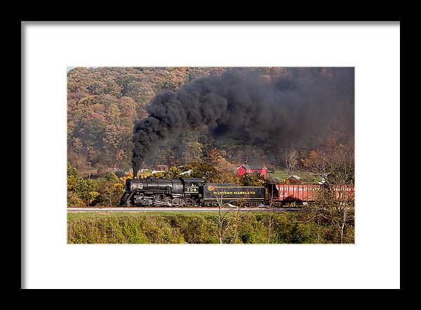 Antique Framed Print featuring the photograph WM Steam train powers along railway #8 by Steven Heap