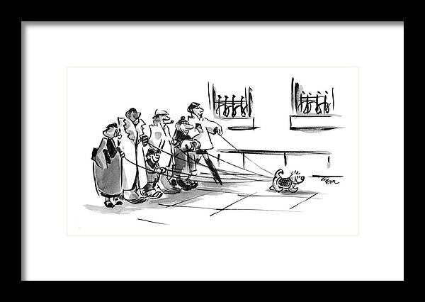 Incompetents Urban Pets Dogs

(six Dog Walkers With Leashes Walking One Dog.) 120218 Llo Lee Lorenz Framed Print featuring the drawing New Yorker December 20th, 2004 by Lee Lorenz