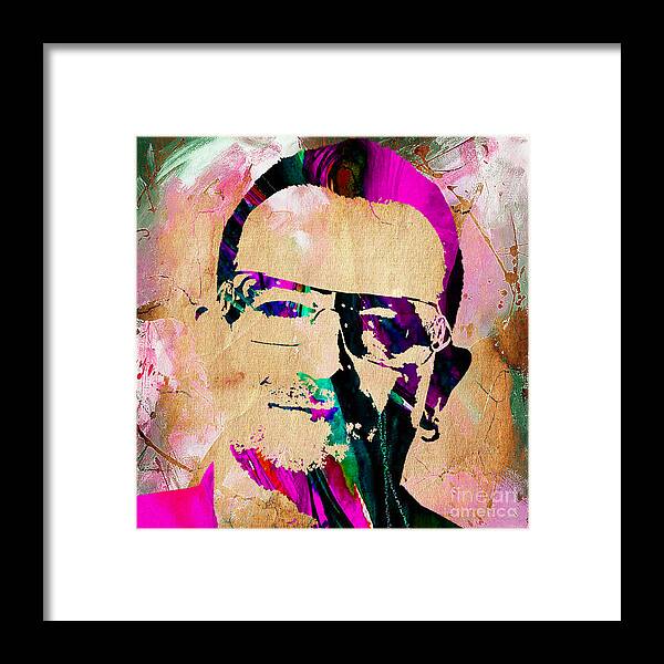 Bono Framed Print featuring the mixed media Bono U2 #9 by Marvin Blaine