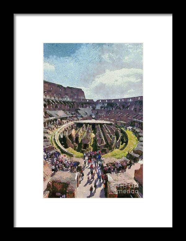 Colosseum Framed Print featuring the painting Colosseum in Rome #13 by George Atsametakis
