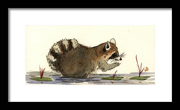 Raccoon Framed Print featuring the painting Raccoon #9 by Juan Bosco