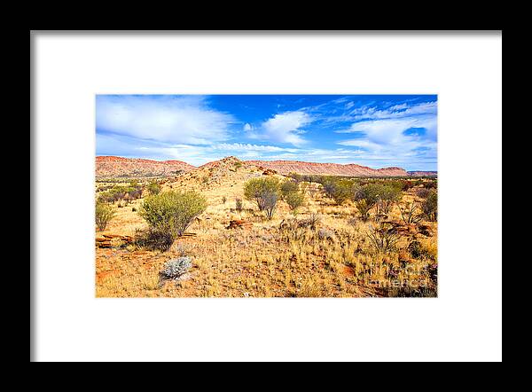 Central Australia Landscape Outback Water Hole West Mcdonnell Ranges Northern Territory Australian Landscapes Ghost Gum Trees Larapinta Drive Framed Print featuring the photograph West McDonnell Ranges Larapinta Drive by Bill Robinson
