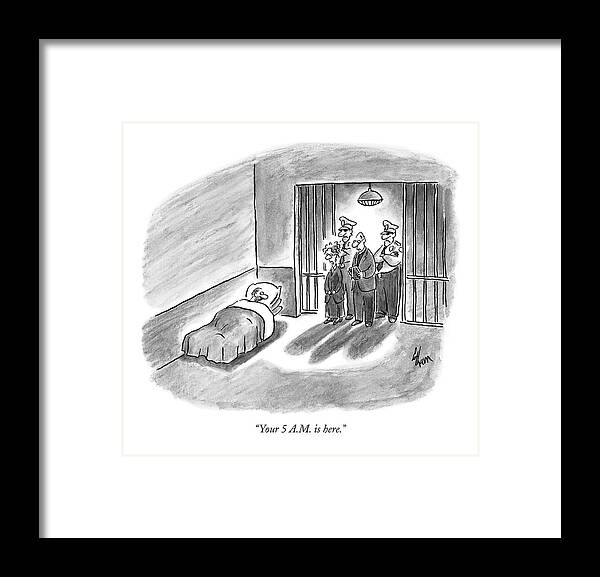 Crime Prisons Executions Word Play

(prisoner Wakes To Find The Execution Crew At The Door Of His Cell.) 120784 Fco Frank Cotham Framed Print featuring the drawing Your 5 A.m. Is Here by Frank Cotham