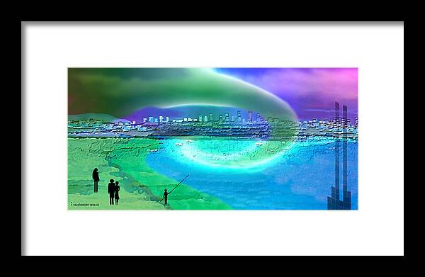 920 Framed Print featuring the painting 920 - Blue city on the sea by Irmgard Schoendorf Welch