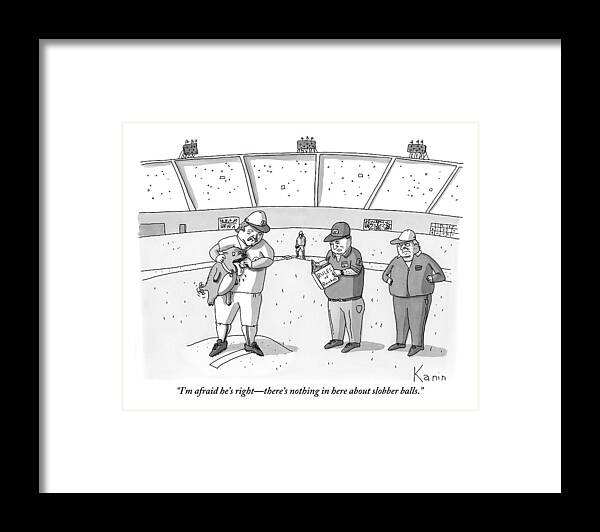 Baseball Framed Print featuring the drawing A Baseball Player Holds Up A Panting Dog by Zachary Kanin
