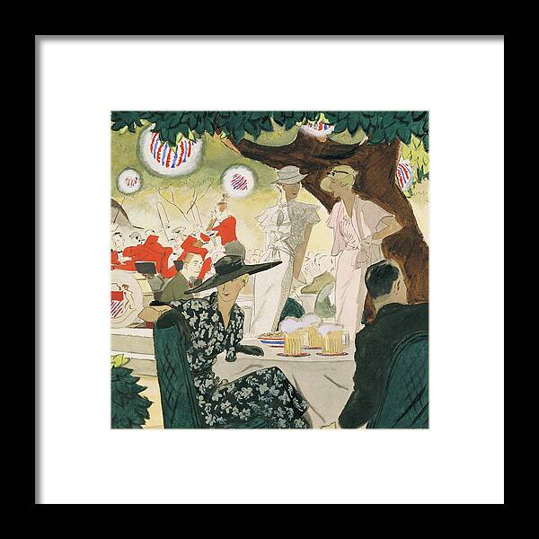 Fashion Framed Print featuring the digital art A Beer-garden by Jean Pages