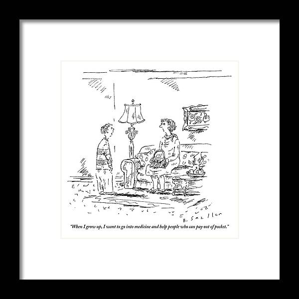 Grow Up Framed Print featuring the drawing A Boy Speaks To His Mother In Their Living Room by Barbara Smaller