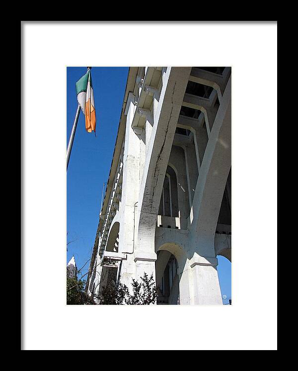 Irish Flag Framed Print featuring the digital art A bridge to Ireland from Cleveland by Gary Olsen-Hasek