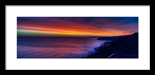 Europe Framed Print featuring the photograph A Bright Colored Sunrise Panoramic at Scarborough UK by Dennis Dame