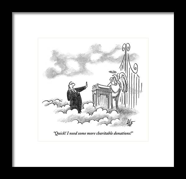 Man Framed Print featuring the drawing A Business Man Standing In Heaven by Frank Cotham