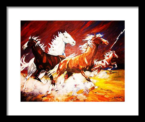 Horses Framed Print featuring the painting Unexpected Lighting Bolt by Al Brown