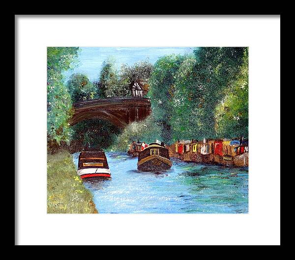 Water Framed Print featuring the painting A Cheshire Canal Remembered by Abbie Shores
