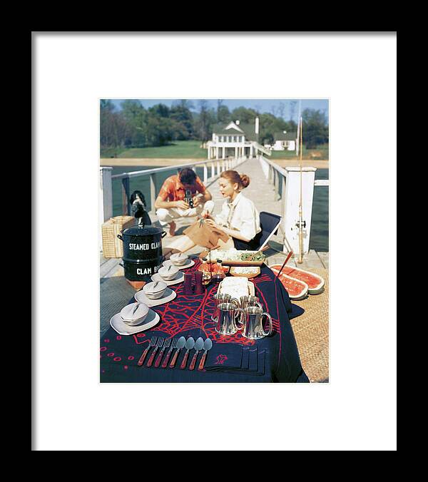 Outdoor Living Framed Print featuring the photograph A Clam Bake On A Pier by John Rawlings