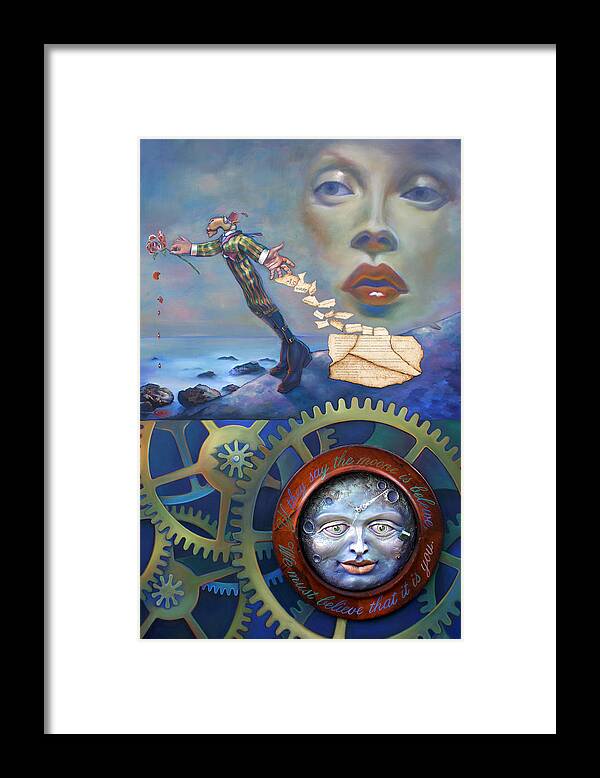 Clock Framed Print featuring the painting A Clockwerk Moone is a Harsh Mistress by Patrick Anthony Pierson