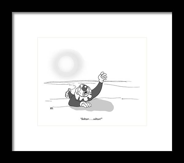 Desert Framed Print featuring the drawing A Clown Crawls Through The Desert by Benjamin Schwartz