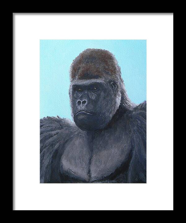 Gorilla Framed Print featuring the painting A Contemplative Gorilla by Margaret Saheed