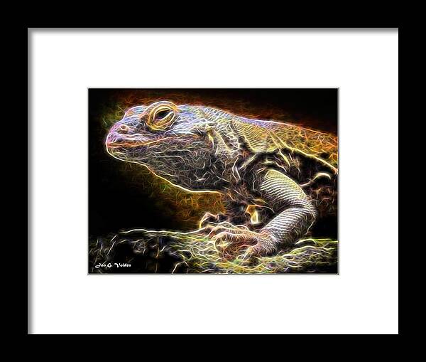 Cosmic Framed Print featuring the painting A Cosmic Lizard by Jon Volden
