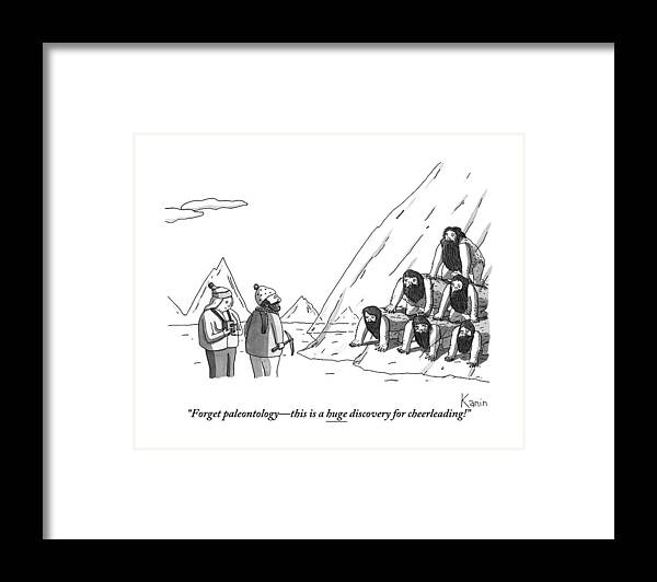 Pyramid Framed Print featuring the drawing A Couple Finds A Pyramid Of Cavemen Preserved by Zachary Kanin