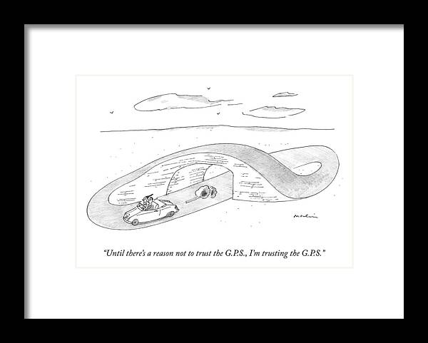 Gps Framed Print featuring the drawing A Couple In A Car Drive Around An Infinite by Michael Maslin