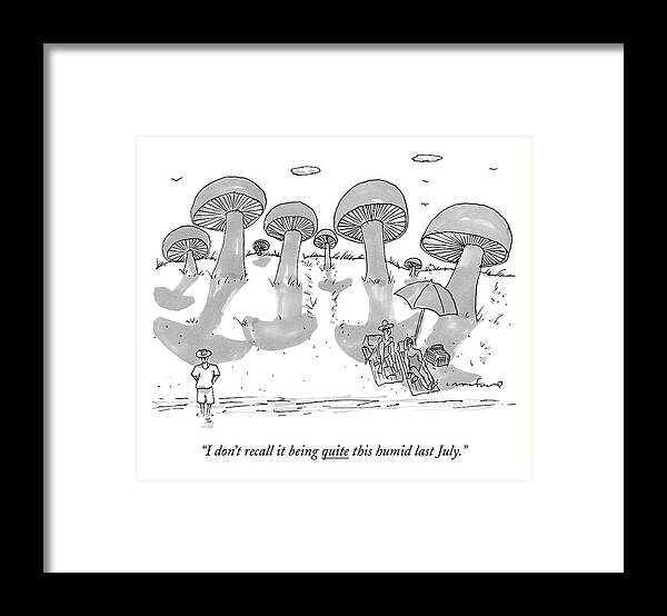 Beaches Framed Print featuring the drawing A Couple Lies On A Beach Which Is Sprouting by Michael Crawford