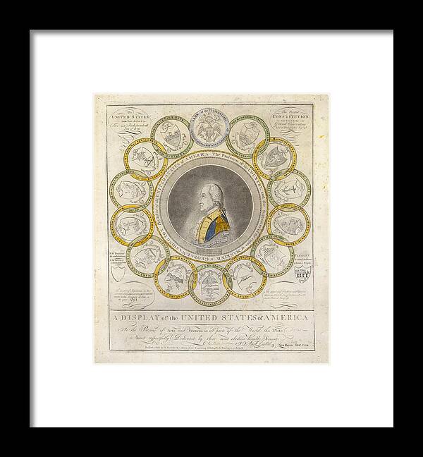 Amos Doolittle Framed Print featuring the drawing A Display of the United States of America by Amos Doolittle