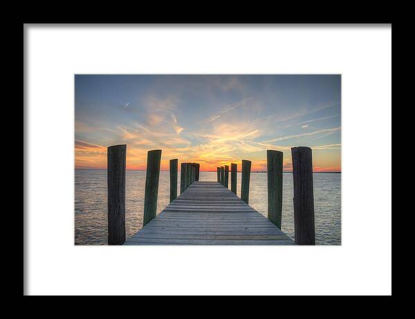 Water Framed Print featuring the photograph A dock in Crisfield by Mark Dignen