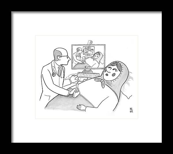 Russian Dolls Framed Print featuring the drawing A Doctor Is Seen Giving An Sonogram To A Russian by Paul Noth