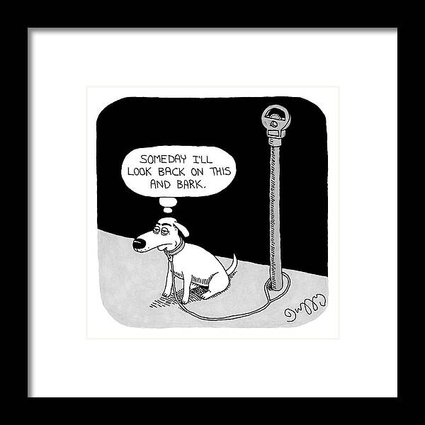 Captionless Framed Print featuring the drawing A Dog Tied To A Parking Meter Thinks by JC Duffy