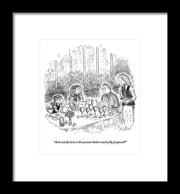 Allergies Framed Print featuring the drawing A Family Of Three Gets Their Order Taken by Edward Koren